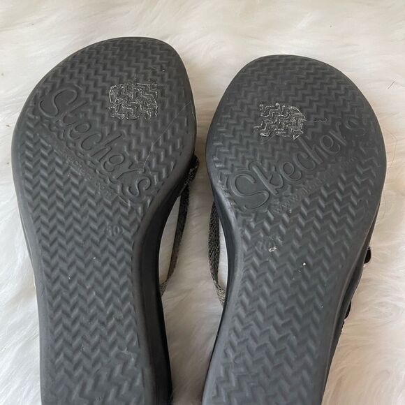 Skechers Memory Foam metallic gray and reptile prints straps wedge sandals SZ10 - Picture 11 of 11
